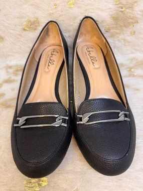 Abella Black Comfort Loafers Women's Size 8 Slip-On Office Flats Faux Leather
